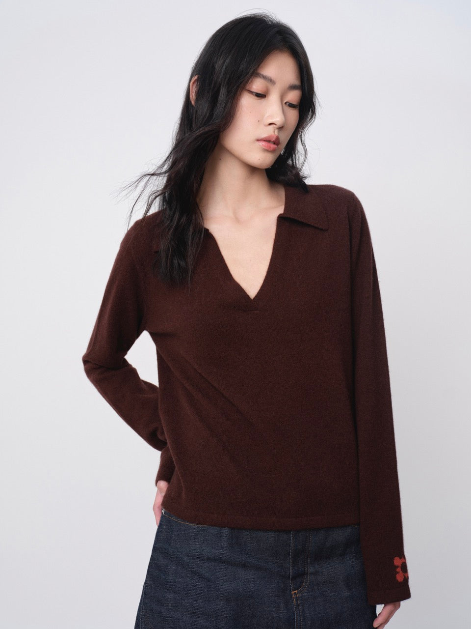 The Baker Truffle Cashmere V-Neck Polo