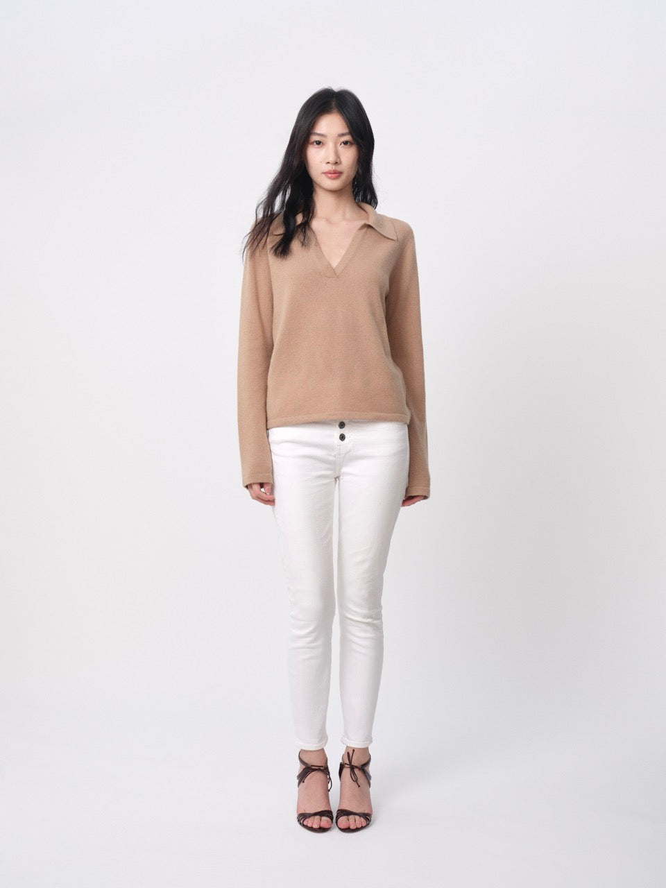 The Baker Brunost Cashmere V-Neck Polo