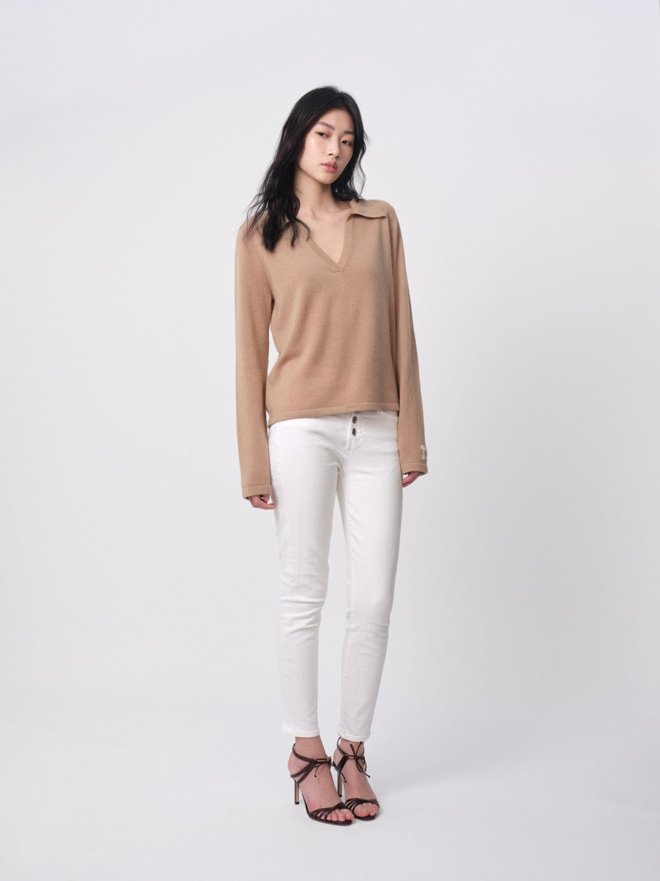 The Baker Burrata Cashmere V-Neck Polo